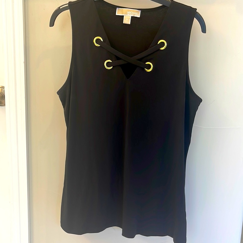 Michael by Michael Kors black top with gold ring detail. size M